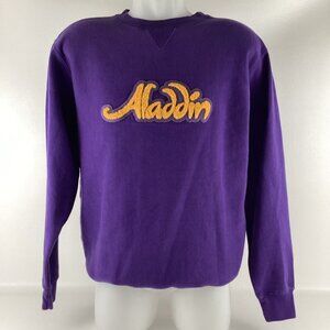 Vintage 90s Disney Aladdin Crewneck Sweatshirt Adult Sz L Purple with Sewn Patch